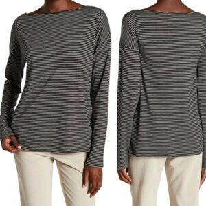 Vince Pima Cotton Long Sleeve Black White Stripe Shirt Top